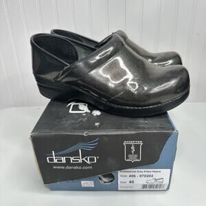 Dansko Clogs EU 40 Womens Professional Grey Prism Patent Leather Slip On Shoes